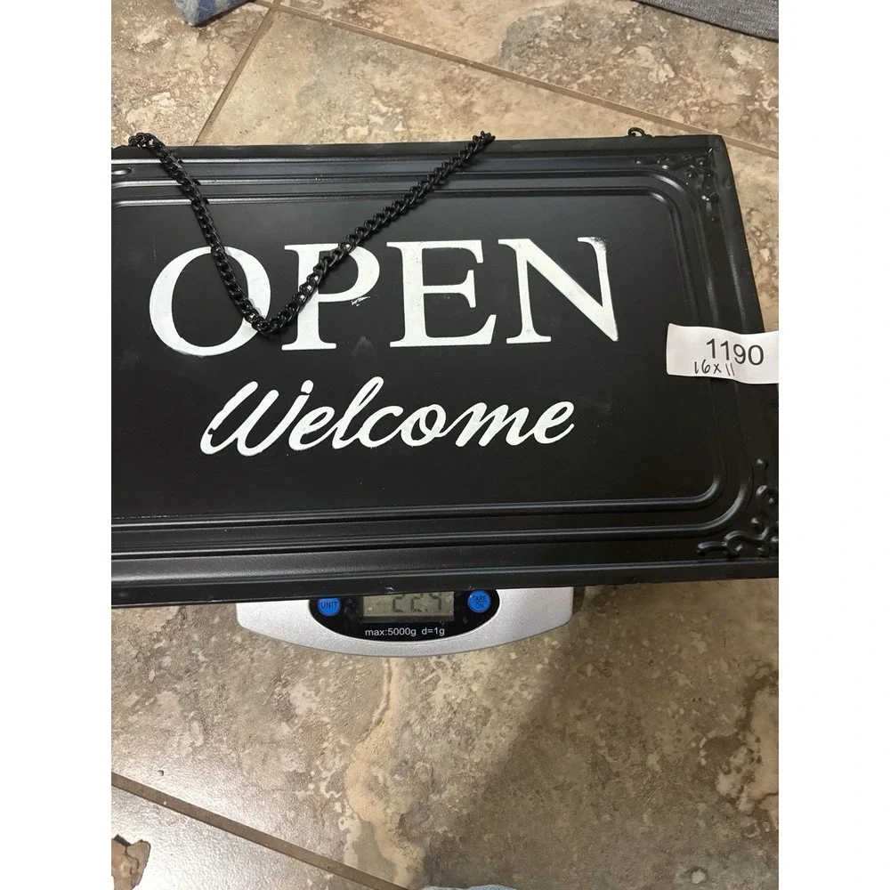 Double Sided‎ Metal Open Closed Sign w/Hanging Chain for Business Retail